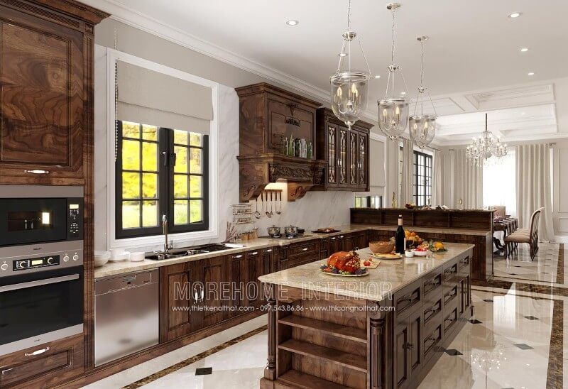 Trang trí nội thất tủ bếp sang trọng tại biệt thự Spendora Bắc An Khánh Hà Nội
