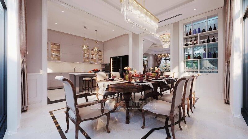 Bộ bàn ghế ăn biệt thự đẹp sang trọng phong cách tân cổ điển