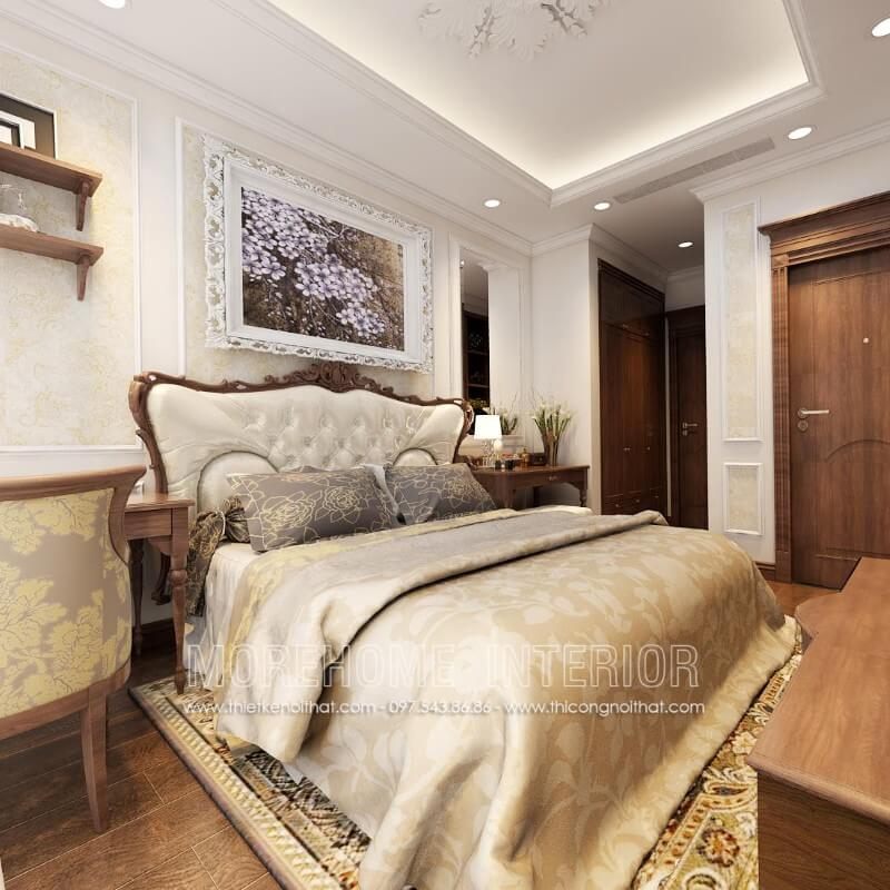 Trang trí phòng ngủ biệt thự cao cấp với giường ngủ óc chó
