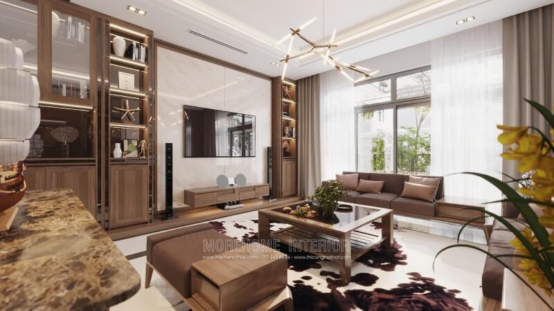 Trang trí nội thất phòng khách bằng gam màu nâu chủ đạo sẽ tạo nên cảm giác sang trọng và đẳng cấp cho chủ nhân của ngôi nhà.